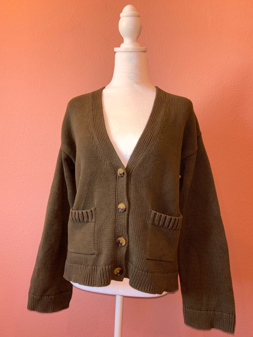 Gap 100% Cotton V-Neck Bell Sleeve Cardigan Olive Green size Small